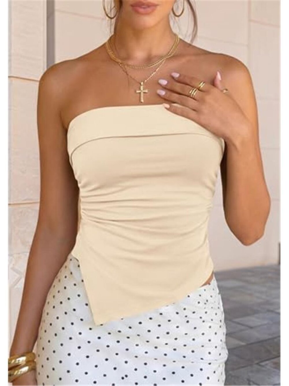 Women's Going Out Tube Top Strapless Fitted Bandeau Top Trendy Summer Shirt - Picture 2 of 6